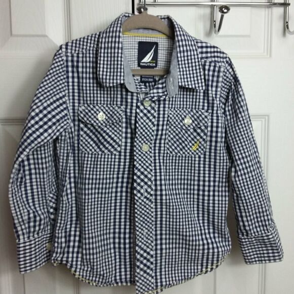 Nautica Gingham Plaid Button Long Sleeve Shirt 3T - Picture 1 of 3